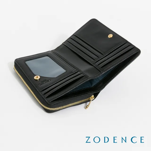 【ZODENCE 佐登司】HAN義大利植鞣革時尚拉鍊中夾(深邃黑)