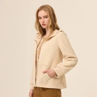 【ILEY 伊蕾】華夫格紋絨感保暖連帽外套(杏；M-XL；1254014606)