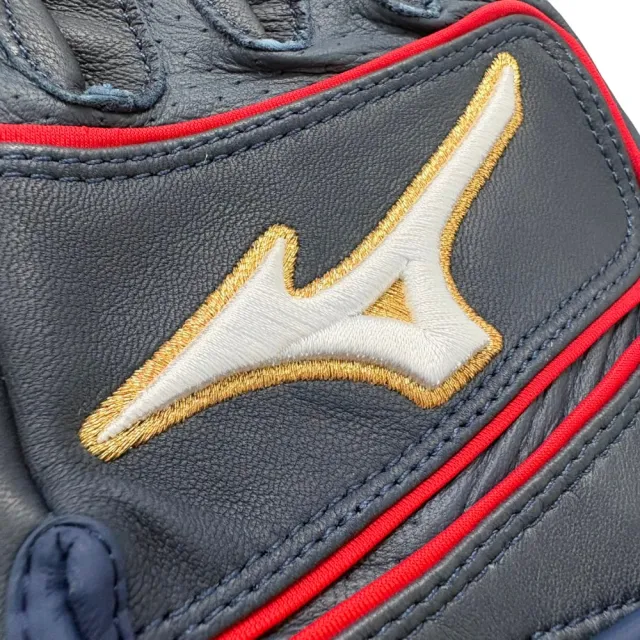 【MIZUNO 美津濃】MIZUNOPROSELECT棒壘球用羊皮打擊手套雙層皮革加長腕帶深藍(3304405110)