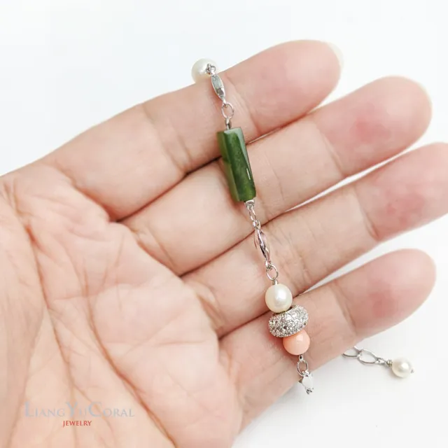 【大東山樑御珊瑚】天然玉石x珍珠珊瑚手鍊(5.5mm)