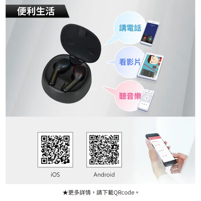 【Mimitakara 耳寶助聽器】數位助聽器 6ELA 雙耳 黑色 時尚 通透模式 操作簡單
