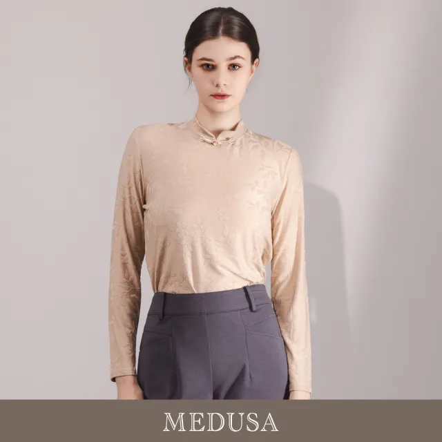 【MEDUSA 曼度莎】現貨-中式立領浮雕氣質上衣（M-XL）｜女休閒上衣 長袖上衣 舒適嫘縈(701-55301)