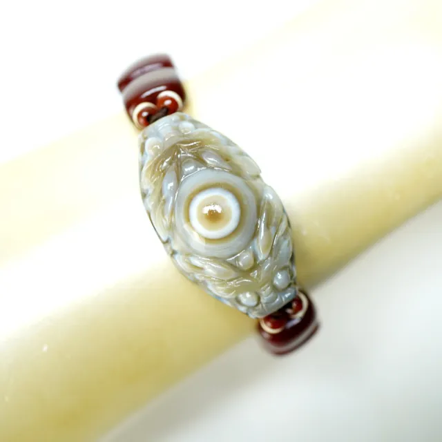 【藏珠家】精品40mm雙龍拱珠+紅玉髓板珠天珠手鍊