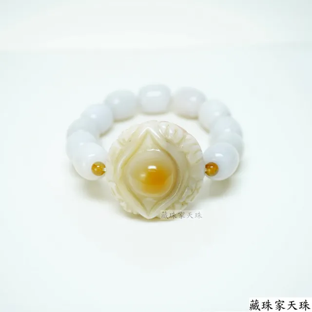 【藏珠家】精品35mm雪花財咒天眼+白玉髓鼓珠天珠手鍊