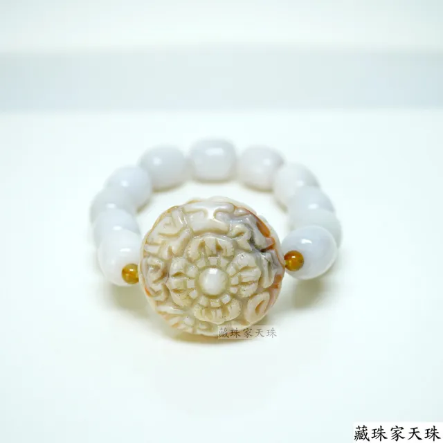 【藏珠家】精品35mm雪花財咒天眼+白玉髓鼓珠天珠手鍊