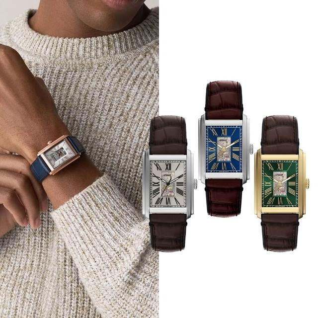 【FOSSIL】Carraway 方形手錶 真皮錶帶 30 MM (多色可選)