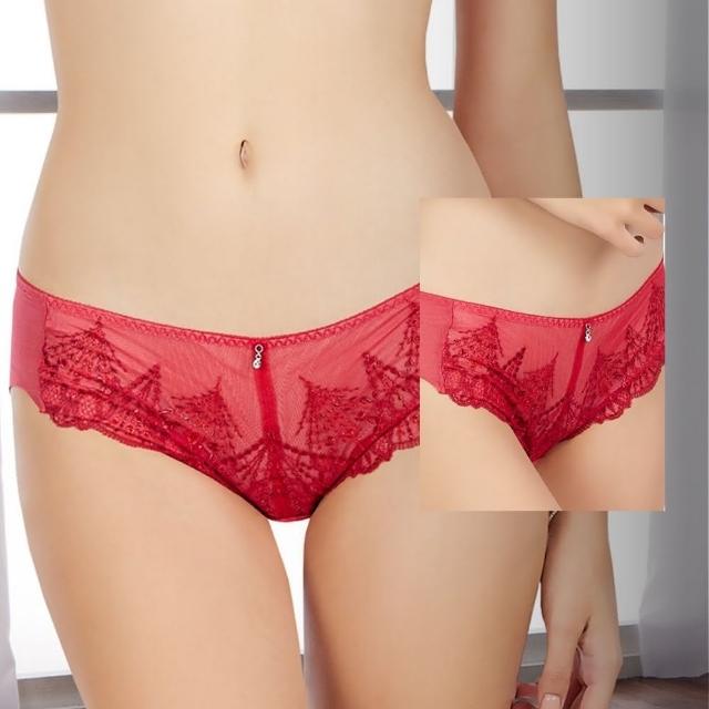 【Lady】流光精靈系列 刺繡蕾絲/性感/低腰三角褲/低腰平口褲 M-XL(漾彩紅)