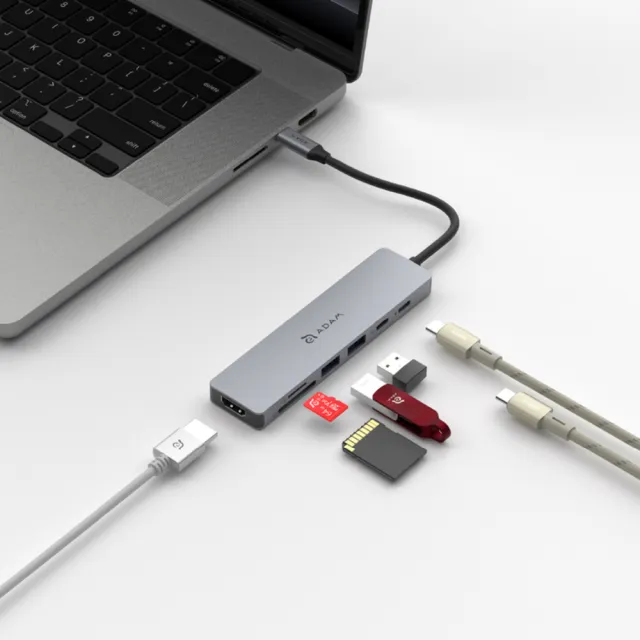 ２入磁吸線快充組【ADAM 亞果元素】Hub SE07 USB-C 七合一多功能集線器(隨插即用)
