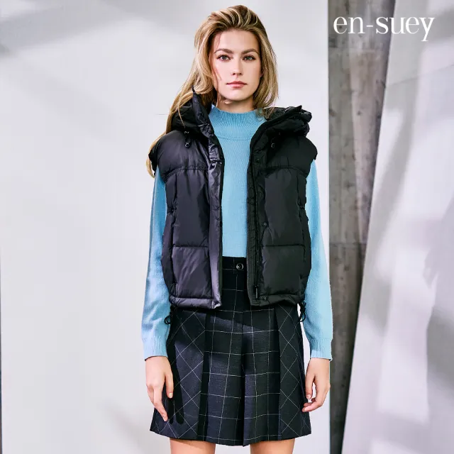 【en-suey 銀穗】網路限定 多功能調節繩連帽羽絨背心-女