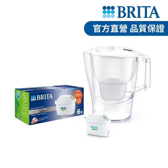 【BRITA】官方直營 愛奴娜Aluna XL濾水壺+6入去水垢濾芯(共1壺7芯)