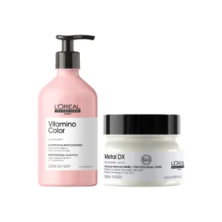 【L’OREAL 巴黎萊雅PRO】護髮護色雙明星洗潤組(吸金喚彩髮膜250ml+飽和護色洗髮精300ml)