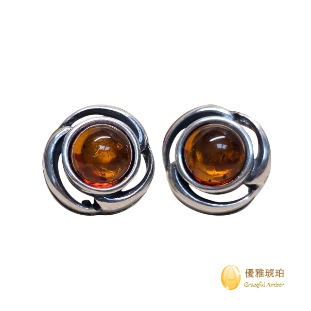 【優雅琥珀】干邑色琥珀  小花苞造型耳環(波蘭設計製造  925純銀)
