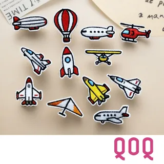 【QOQ】交通工具貼布 刺繡貼布/趣味空中交通工具圖樣刺繡貼布 DIY材料 衣物補丁 自黏膠款(12款任選)