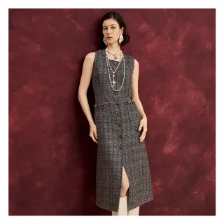 【JESSICA】法式優雅花呢無袖小香風長洋裝J54704