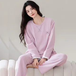 【Chic Chic 琪琪】1套組-長袖簡約帶胸墊純棉舒適睡衣(寬鬆舒適/居家套裝/女睡衣)