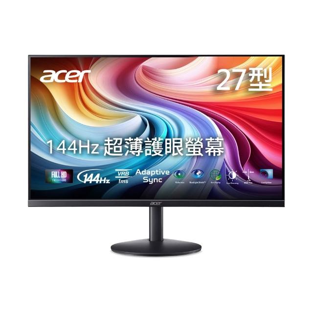 【Acer 宏碁】SA273 P1b 27型 IPS FHD 16:9 144Hz超薄護眼電腦螢幕-黑(27吋/內建喇叭/AdaptiveSync/1ms)