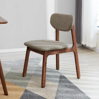 【hoi! 好好生活】源氏木語西雅圖橡木實木胡桃色圓弧布面餐椅2入 H90S63 煙栗棕