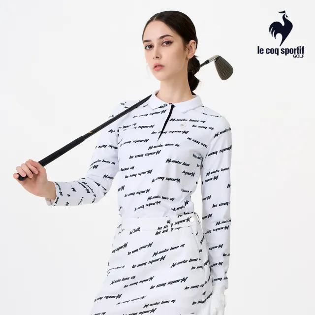 【LE COQ SPORTIF 公雞】高爾夫系列 女款白色獨特LOGO設計時尚百搭長袖POLO衫 QLW2T111