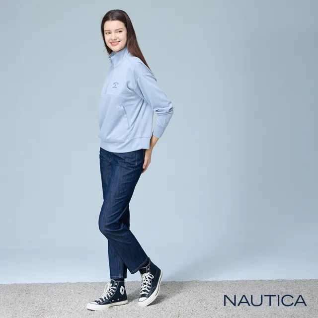 【NAUTICA】官方旗艦 女裝 質感復古牛仔長褲(藍色)