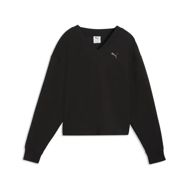 【PUMA官方旗艦】基本系列ESS ELEVATE 舒適V領衫 女性 69181601(長t 黑色)