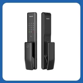 【Philips 飛利浦】ALPHA 五合一推拉式智能門鎖/電子鎖 曜石黑(指紋│卡片│密碼│鑰匙│WIFI/含安裝)