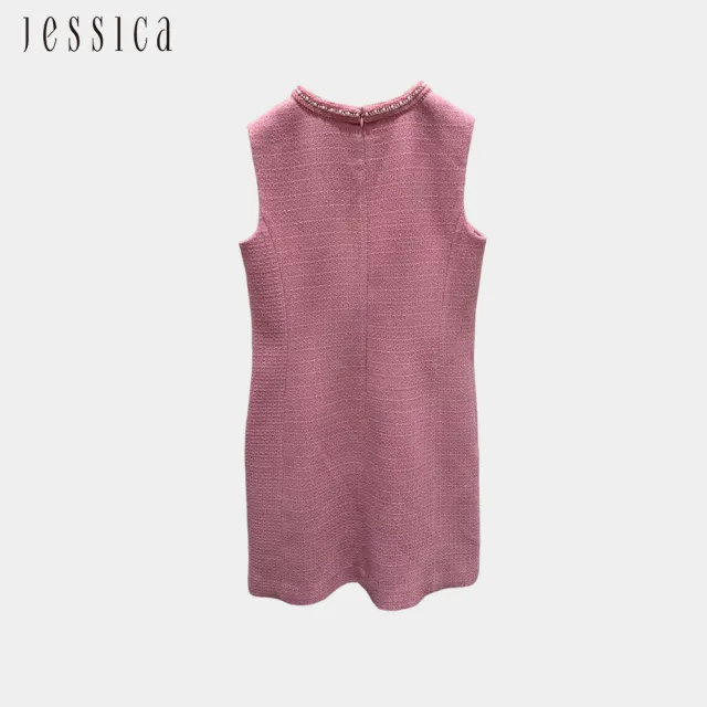 【JESSICA】法式顯瘦V領無袖小香風洋裝254720（粉）
