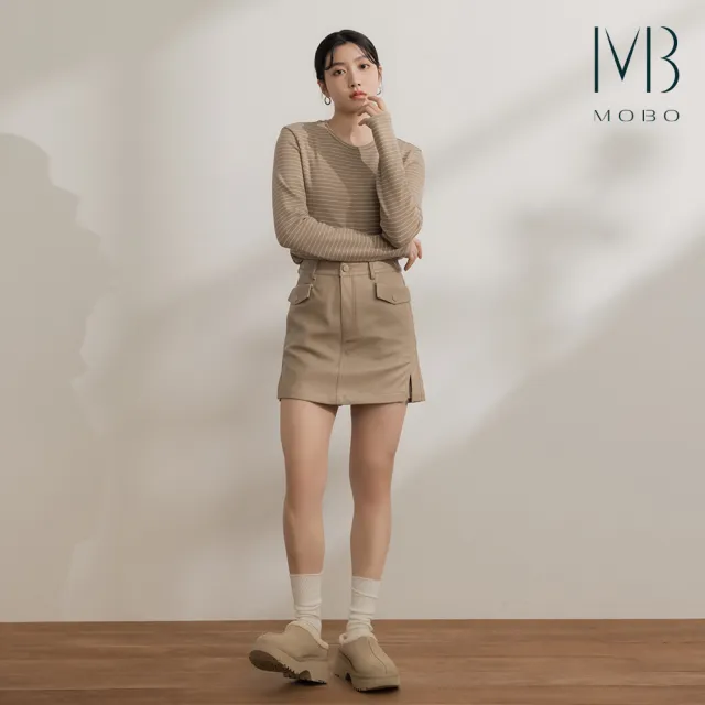 【MO-BO】柔軟內磨毛條紋百搭上衣