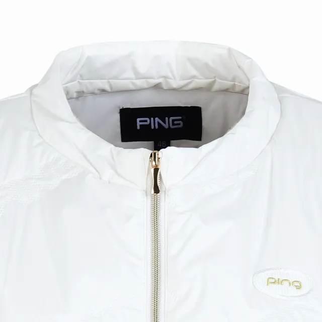 【PING】女款鋼模印蓄熱保暖鋪棉背心-白(防風透氣/防潑水/GOLF/高爾夫/RB25215-73)