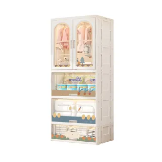 【Yeya也雅】58面寬速組型萌兔印花雙開門兒童衣櫃-2掀蓋+1抽屜-多色可選(雙門衣櫃/收納櫃/整理櫃)
