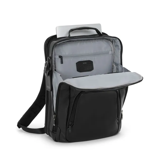 【TUMI】Alpha 大型 17 吋筆電可擴展商務皮革後背包 - 黑色(TUMI 官方旗艦店)
