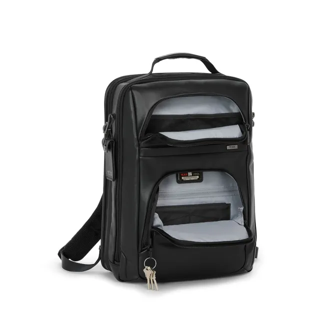 【TUMI】Alpha 大型 17 吋筆電可擴展商務皮革後背包 - 黑色(TUMI 官方旗艦店)