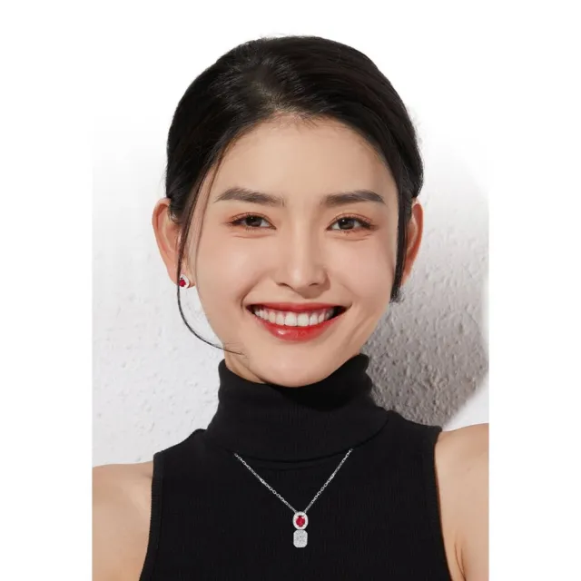 【海斯珠寶】天然無燒鴿血紅寶石 18K白金鑽石吊墜 橢圓形切割 光環圍鑲設計 氣質百搭 日常佩戴款