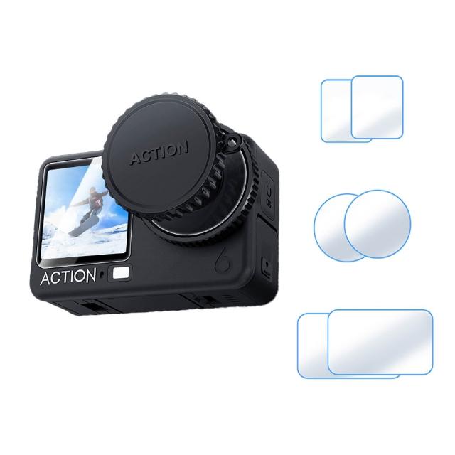 【CYN】DJI Action 6 強化玻璃前後螢幕+鏡頭鋼化膜+鏡頭蓋(二入組)