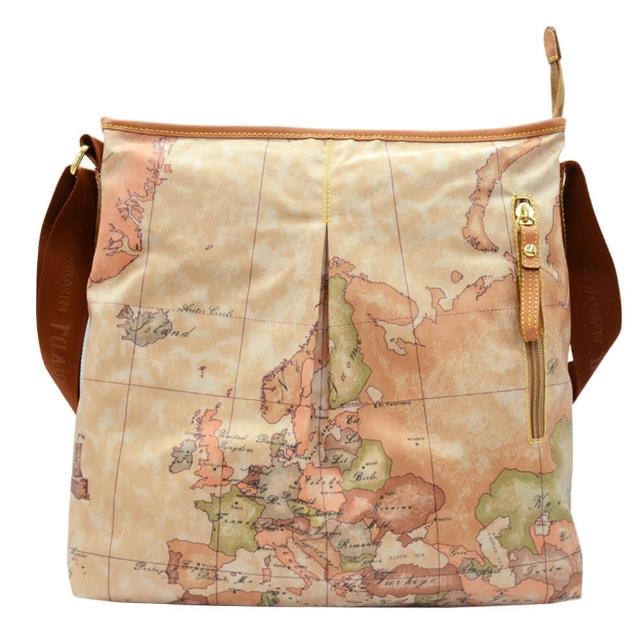 【Alviero Martini】義大利地圖包 PU尼龍斜側背包(地圖黃)