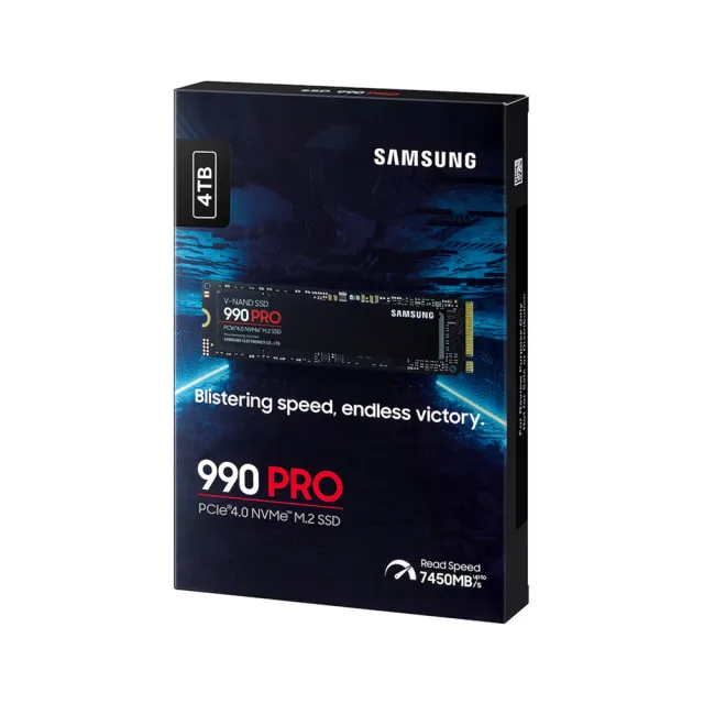 【Samsung 三星】990 PRO 4TB M.2 2280 PCIe 4.0 SSD固態硬碟(MZ-V9P4T0BW/讀7450M/寫6900M)
