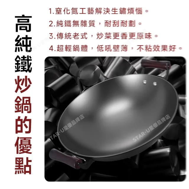 【常隆】老式鐵鍋 已開鍋無塗層 雙耳生鐵炒鍋 炒菜鍋(34cm圓底炒鍋 燃氣電磁爐通用)