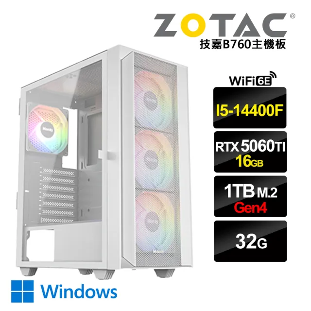 【NVIDIA】i5十核RTX 5060 Ti 16G Win11{唯我獨一BW}電競電腦(i5-14400F/技嘉B760/32G/1TB_M.2/WIFI)