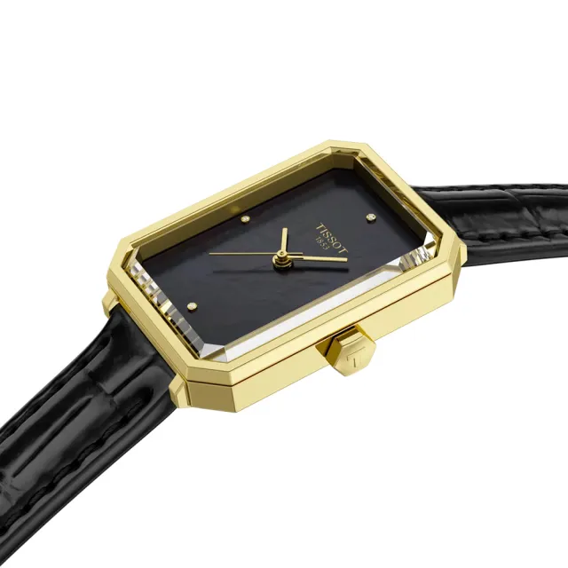 【TISSOT 天梭】SRV系列 復古經典方形珍珠貝石英錶-30mm/金 送禮 禮物(T1601103612600)