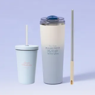 【Oolab 良杯製所】相近色保冰溫組 不鏽鋼鈦隨行杯800ml+冰淇淋系列吸管杯550ml+跳跳小口徑吸管