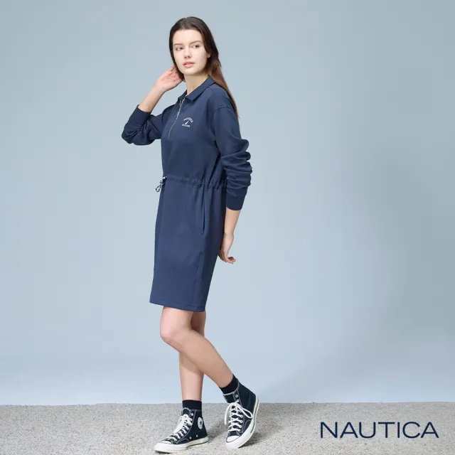 【NAUTICA】官方旗艦 女裝 拉鍊式門襟抽繩連身裙(藍色)