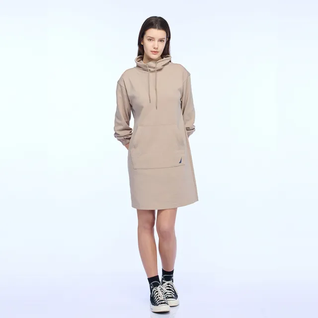 【NAUTICA】官方旗艦 女裝 立領抽繩長袖連身裙(奶茶色)
