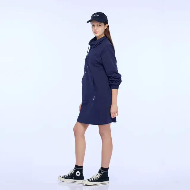 【NAUTICA】官方旗艦 女裝 立領抽繩長袖連身裙(藍色)