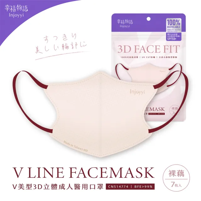 【明基健康生活】幸福物語 V美型3D立體醫療口罩7片x4包組(日本版型+微寬耳繩 100%可回收材質)