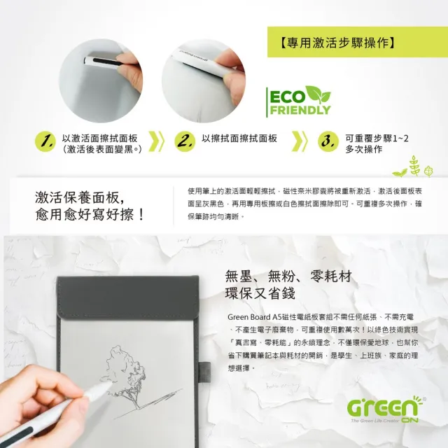 【Green Board 】A5磁性電紙板 MTA5進階收納組 (電紙板+手寫筆+灰色皮革夾)