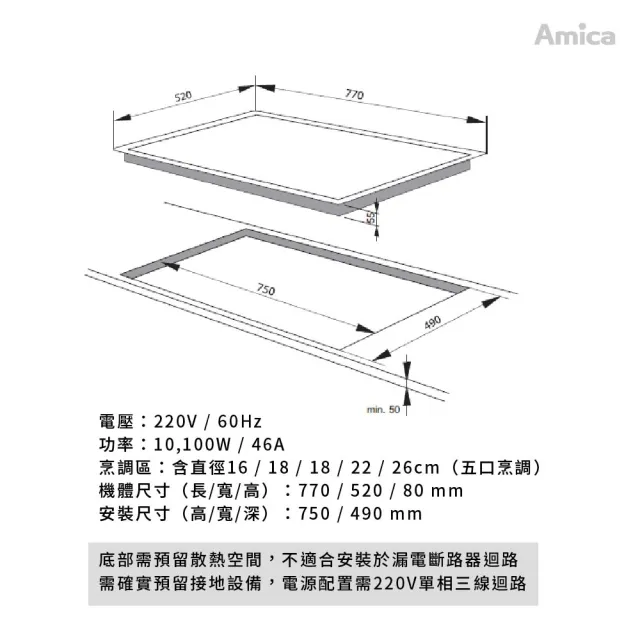 【Amica】台灣總代理 福利品 五口IH感應爐 嵌入式大功率多口烹調 橋接感應功能(PI-7551 RSTK)