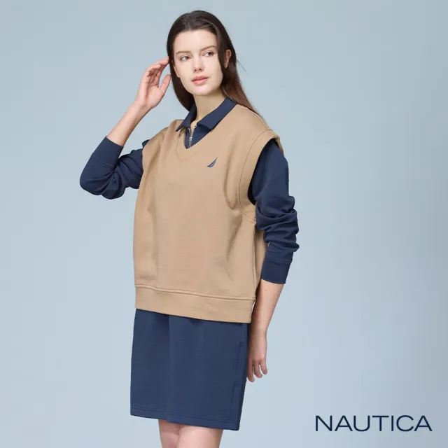 【NAUTICA】官方旗艦 女裝 V領無袖背心(卡其色)