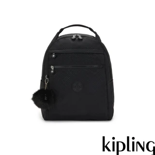 【KIPLING】黑色幾何印花多袋實用後背包-MICAH