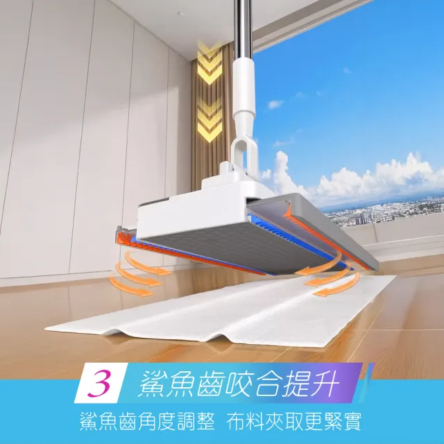 【FL 生活+】加寬加長款 贈5布 超好夾1秒換布洗臉巾環保拖把(360度萬向加寬面板 快彈開啟 A_522)