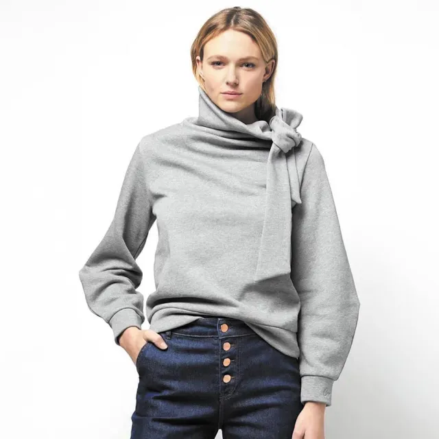 【ICHE 衣哲】Cop.Copine 法國原裝進口灰色斜領綁結設計上衣(2色)