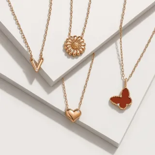 【King Star】18K金 玫瑰金 天然鑽石項鍊 贈18K金鍊(多款任選)